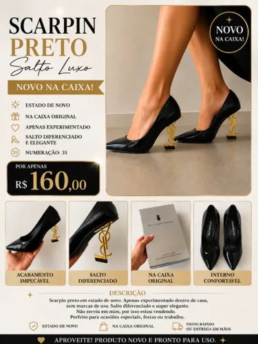 Scarpin Preto Salto Luxo - Novo na Caixa - Nº 35