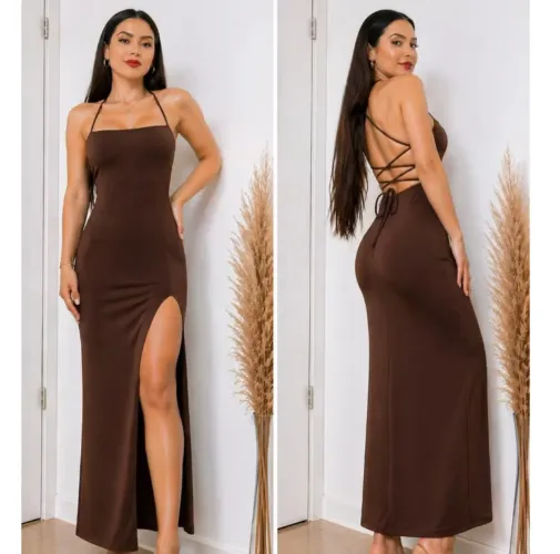 Vestido amarração trançada nas costas 