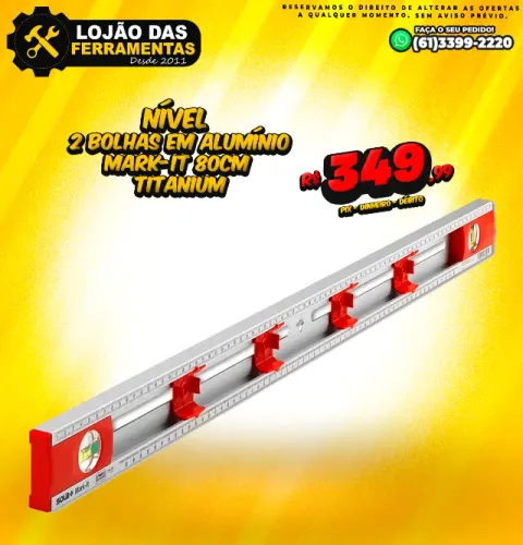 Nível 2 Bolhas em Alumínio Mark-IT 80Cm Titanium