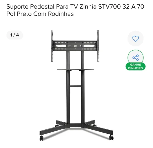 Suporte Pedestal Para TV Zinnia STV700 32A 70 Pol Preto Com Rodinhas