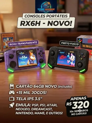 Console Portátil RX6H 64GB Novo +15 Mil Jogos (PSP, PS1, Dreamcast)