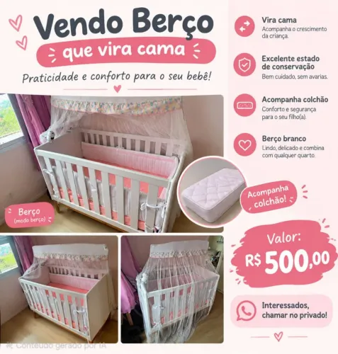 Berço 3 em 1 de madeira