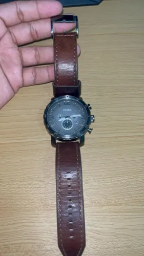 Relógio Fossil Nate JR1424 Cronógrafo 50 mm - Grafite e Couro Marrom