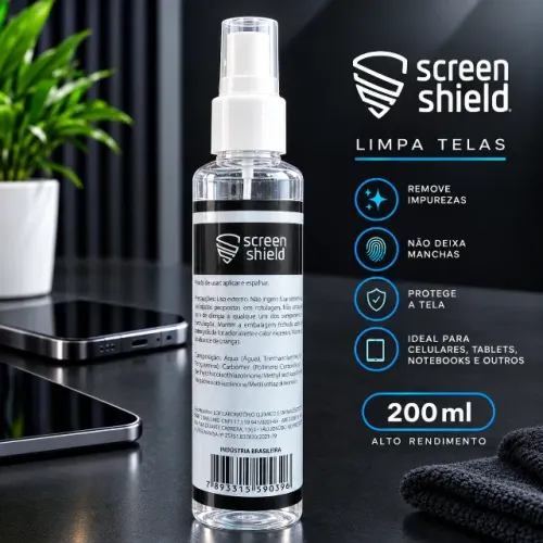 Limpa Telas Screen Shield Gel 200ml Spray para Celular, iPad, Tablet, TV e Notebook