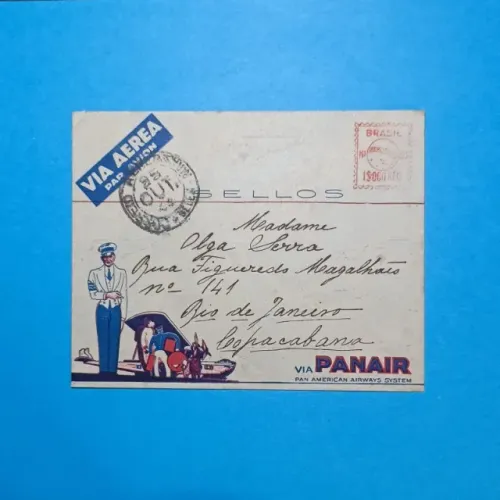Envelope Panair modelo 1 franquia mecânica 1.000 réis - 1934