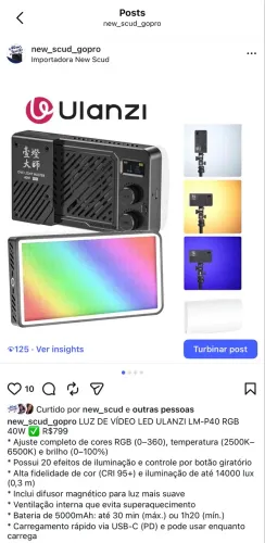 LUZ DE VÍDEO LED ULANZI LM-P40 RGB 40W