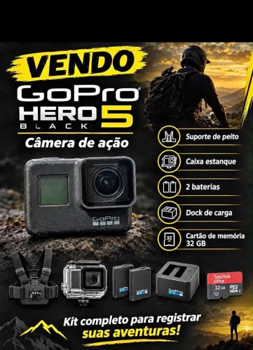 GoPro Hero 5 black + 2 baterias + cartão 32 GB e acessórios