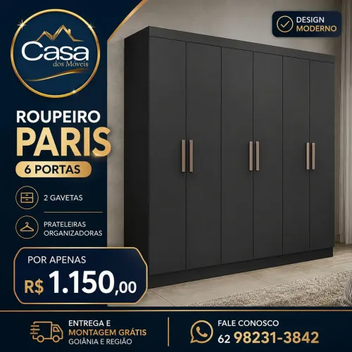 Guarda roupa Paris 6 portas preto 