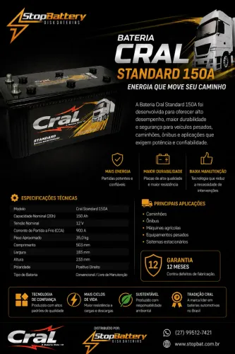 Bateria de caminhão 150Ah nova