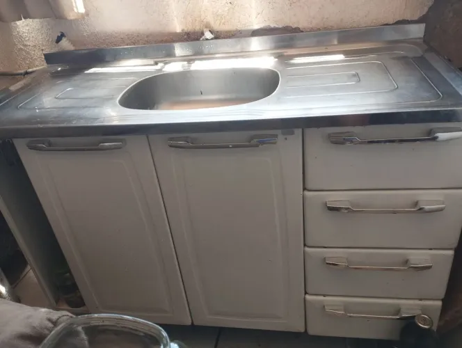 Balcão para Cozinha Itatiaia Diamante 4 Gavetas, 2 Portas e Pia Inox 120cm - Branco