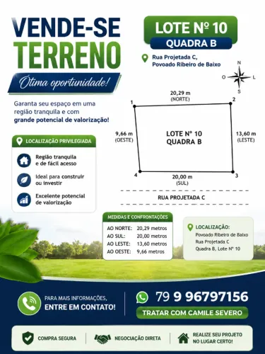 1 lote n 10, rua projetada C, quadra B, povoado Ribeiro de baixo, medido ao norte 20,29