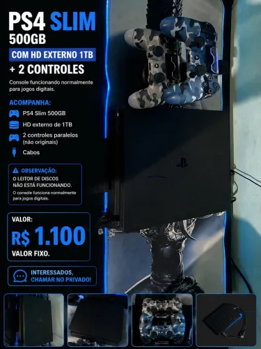 PlayStation 4 slim+ HD externo 1TB + 2 controles