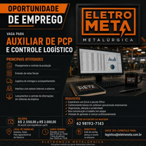 Vaga Auxiliar de PCP e Controle Logístico - Goianira/GO