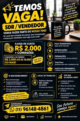 VAGA VENDEDOR INÍCIO IMEDIATO