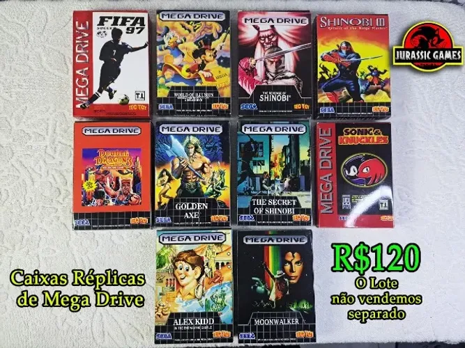 Caixas Repro De Mega Drive Com Berço - Sonic Knuckles - Shinobi - Moonwalker