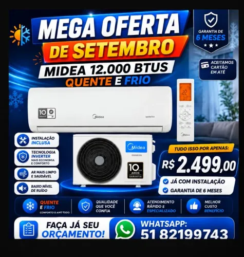 Ar-condicionado Midea 12.000 Btus inverter com Wi-Fi e IA