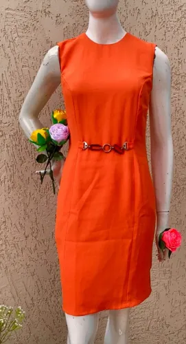 Vestido Importado De Casia New York - Laranja Abóbora (Tamanho P / 10)