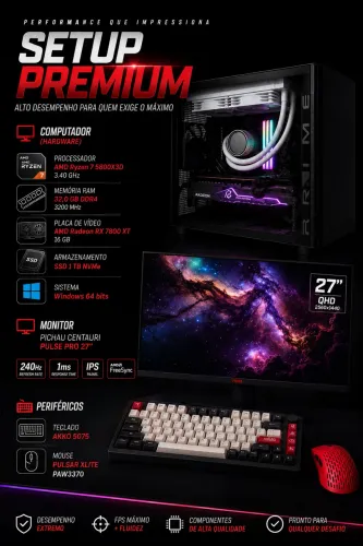 Setup completo- Pc gamer- AMD Ryzen 7+ Monitor 240Hz