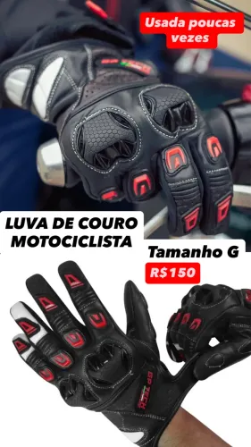 Luva couro motociclista