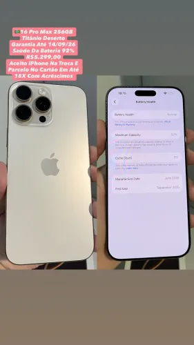 iPhone 16 Pro Max 256GB Titânio Deserto ( Garantia Até 14/09/26 ) Usado