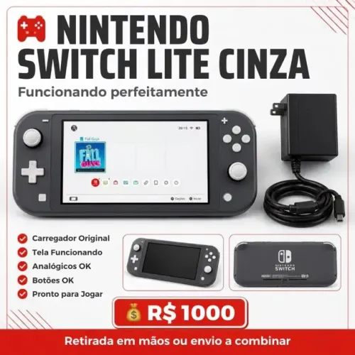 Nintendo Switch Lite Cinza + Carregador Original | Funcionando 100%