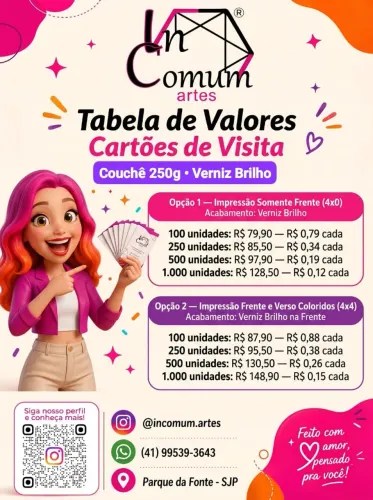 Cartões de Visita Premium - Papel Couchê 250g com Verniz Brilho
