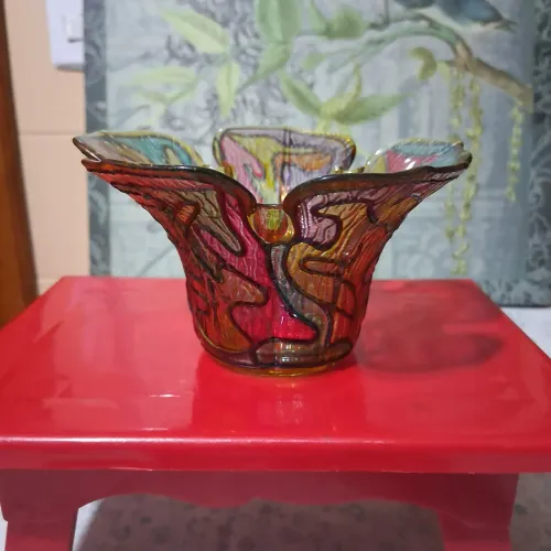 Vaso vidro colorido tipo mosaico