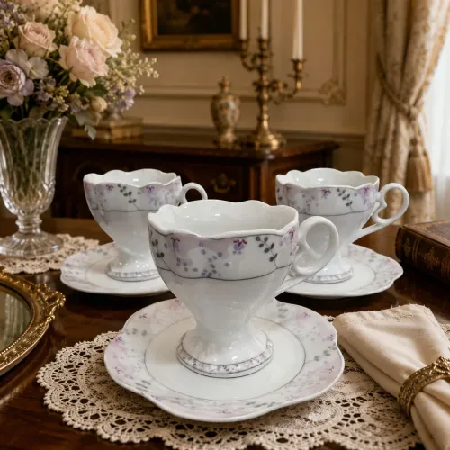 Trio de xícaras com Pires em porcelana
