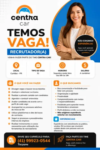 VAGA: RECRUTADOR(A) - ESTÉTICA AUTOMOTIVA