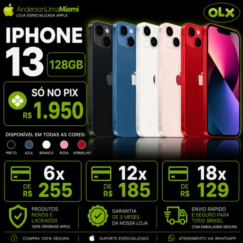 IPHONE 13 128GB PROMOÇÃO SO NO PIX, LOJA NO RIOMAR, FAZEMOS ENTREGA A COMBINAR.