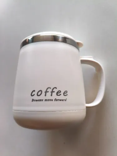 Caneca Térmica Inox Off-White C/ Alça E Tampa - Nova 400ml