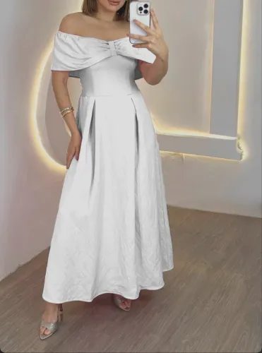 Vestido branco midi ombro a ombro roupa feminina 