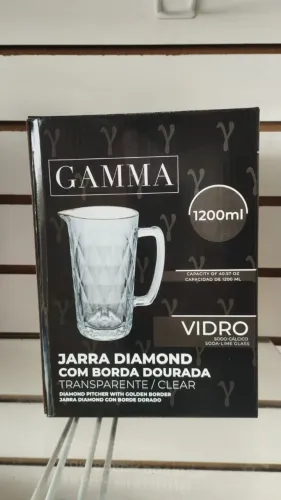 Jarra de Vidro Luxo Diamond 1,2 Litros com Borda Dourada