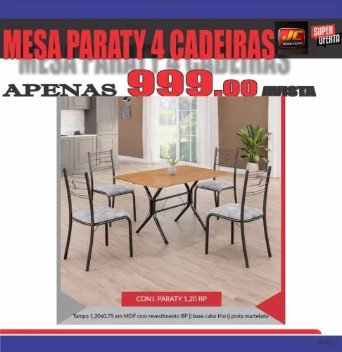 MESA PARATY 4 CADEIRAS 1,20CM