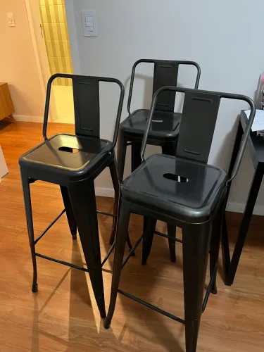 Kit 3 Banquetas Altas Tolix Iron Industrial Preta