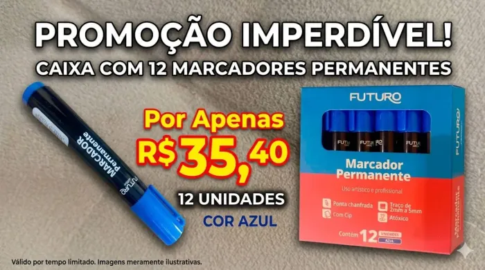 PILOTO, MARCADOR PERMANENTE COR AZUL CX COM 12 UNIDADES