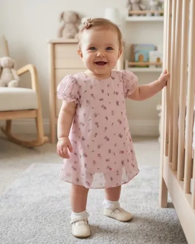 Vestido Infantil Floral Bibe - Menina Tamanho 9/12 Meses (Impecável)