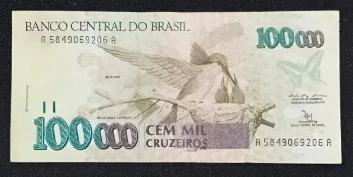 Cédula Brasileira De 100.000 Cem Mil Cruzeiros C227 - Mbc
