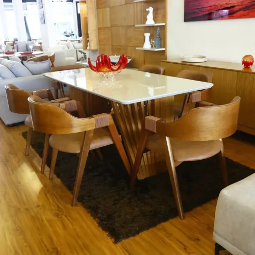 Mesa de jantar 180 cm 6 cadeiras madeira maciça