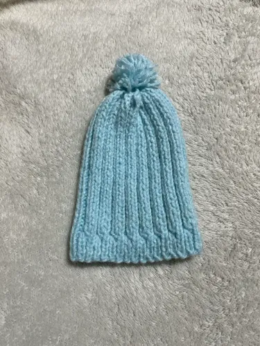 Touca de Inverno Infantil em Tricô com Pompom - Azul Bebê