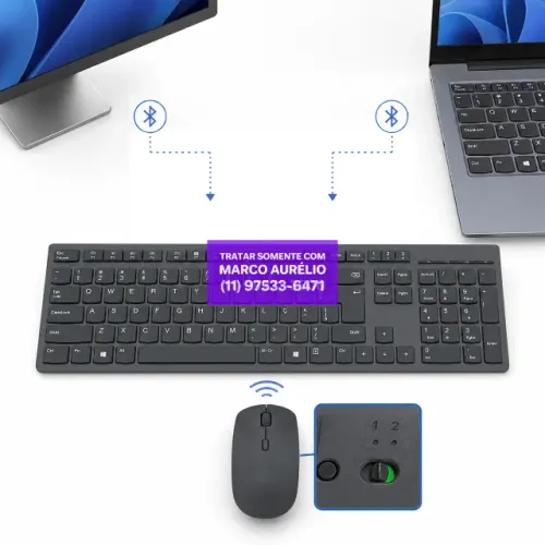 Teclado e Mouse Sem Fio Recarregável Lenovo Professional Cinza Ultrafino ABNT2 USB C