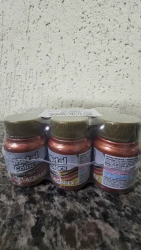 Kit com 6 Tintas Metal Colors Acrilex Bronze 25 ml - Novas Lacradas