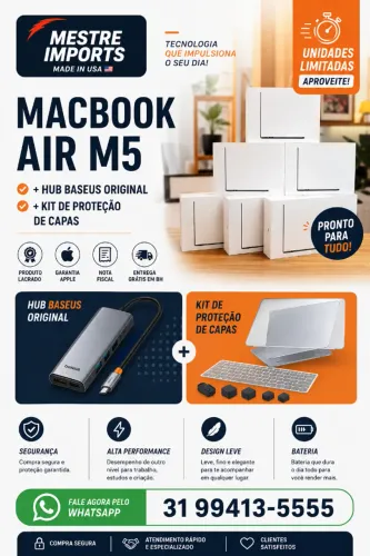 MacBook Air M5 Novo Lacrado com Hub Baseus e Kit de Proteção