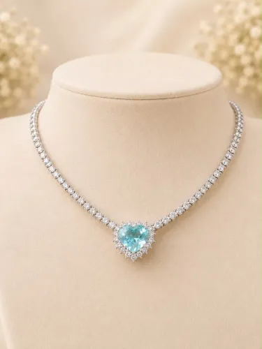 Gargantilha Coração Turmalina Paraíba e Brilhantes 5,6 CT 