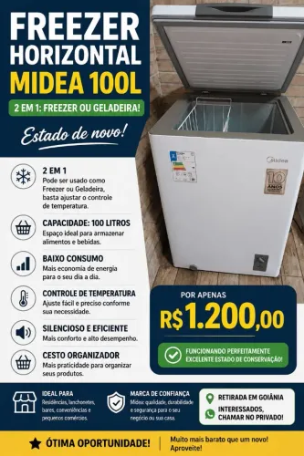 ? FREEZER HORIZONTAL MIDEA 2 EM 1 -  ESTADO DE NOVO! ?