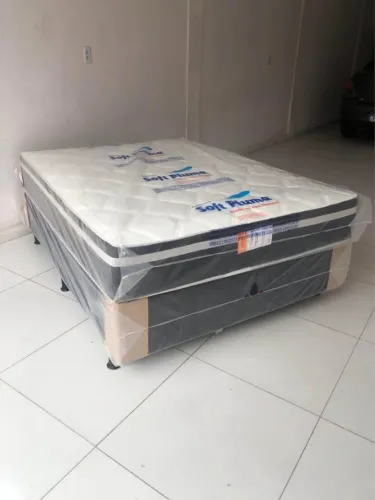 Cama Casal Prime Pocket Soft Pluma - Base + Colchão Molas Ensacadas Individuais