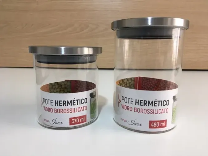 Conjunto 2 Potes Herméticos de Cozinha em Vidro e Tampa Inox - 370ml e 480ml - NOVO