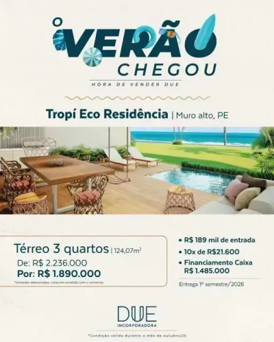 MURO ALTO - Cobertura com 107 m² sendo 2 quartos, 1 suíte, 2 wcs e 1 vaga de garagem.