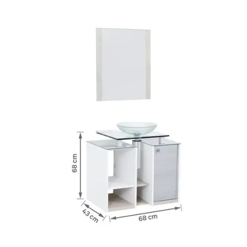 Kit Gabinete para Banheiro com Cuba e Espelho 68cm Amadeirado Fit Cris Metal