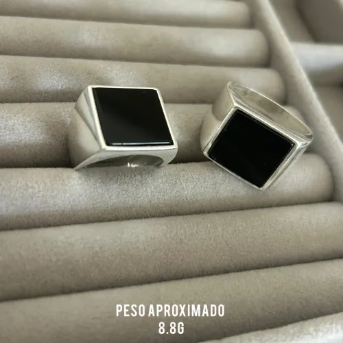 Anel de Pedra Preta Quadrada (Prata925)